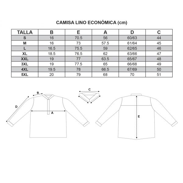 Camisa Lino Económica Guía de Tallas