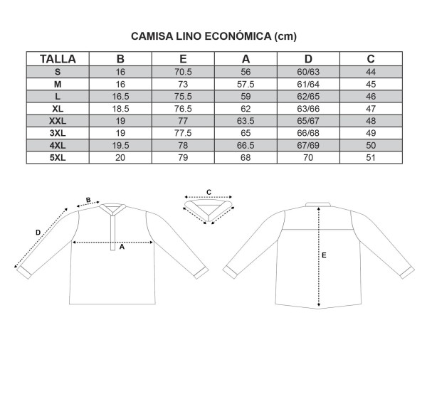 Camisa Lino Económica Guía de Tallas