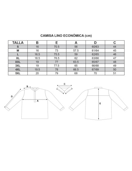 Camisa Lino Económica Guía de Tallas