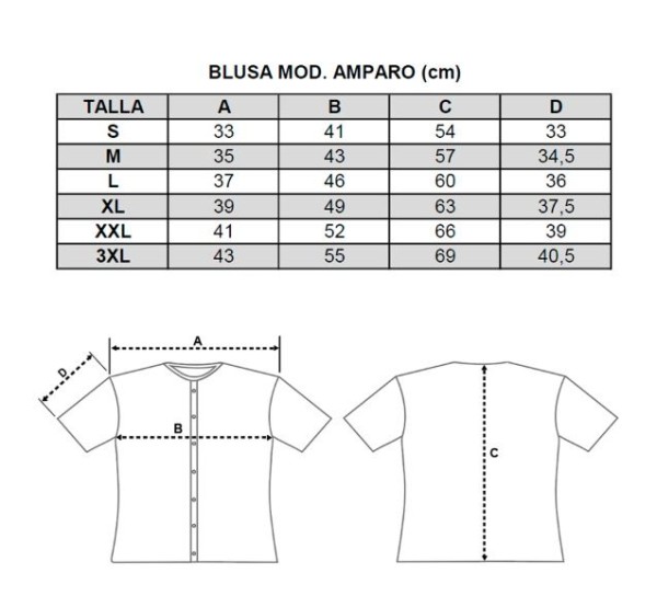 Blusa amparo manga corta para traje regional. Envios 24/48 horas